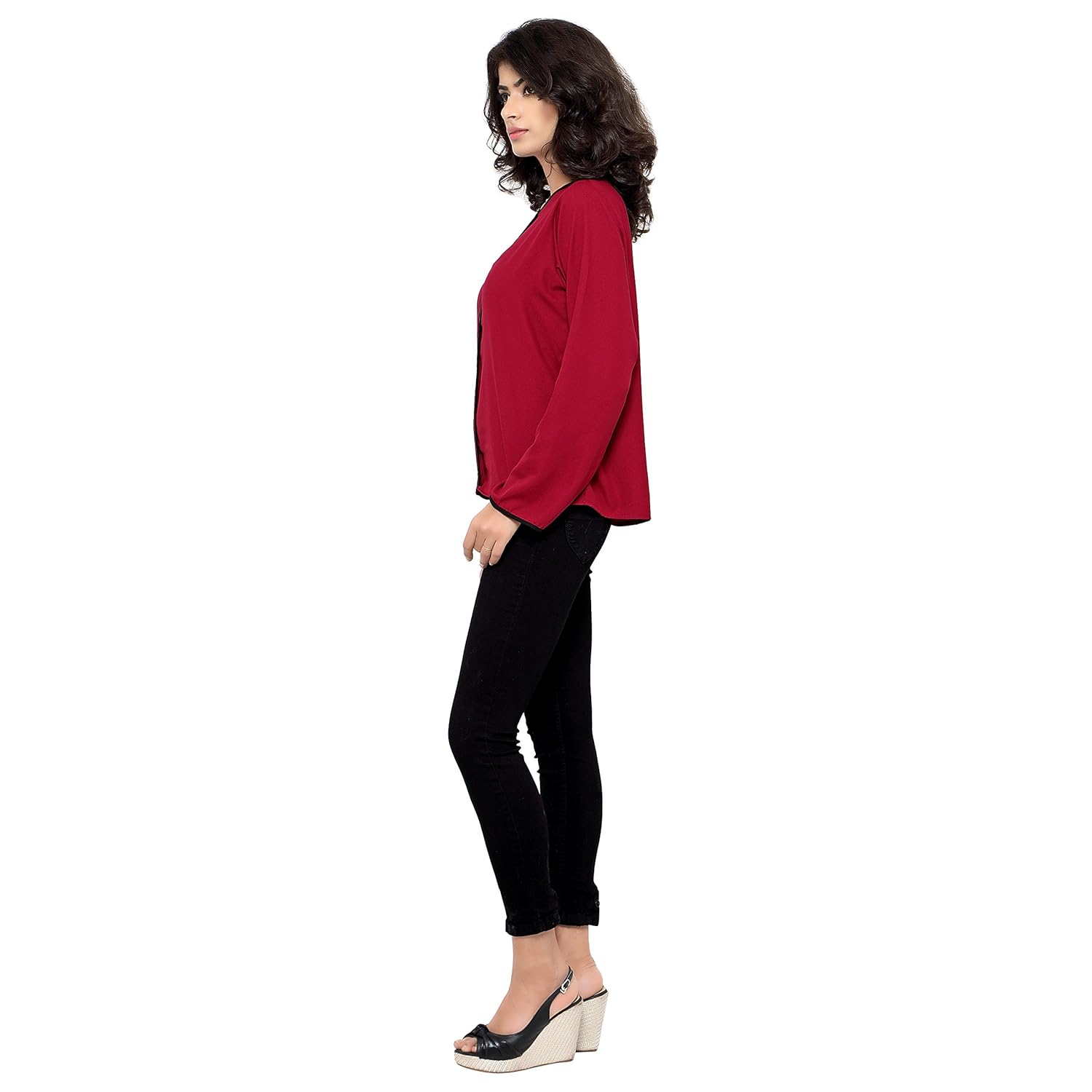 serein women's top (wine blouse with double piping) (full sleeves)