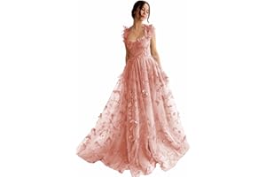 QFMYYXGS 3D Butterfly Tulle Prom Dresses for Women 2025 Long Lace Applique Ball Gown Formal Evening Party Gown with Slit