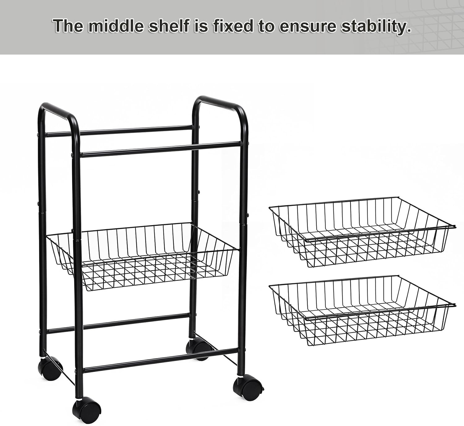 SONGMICS 3-Tier Metal Rolling Cart on Wheels with Baskets, Lockable Utility Trolley with Handles for Kitchen Bathroom Closet, Storage with Removable Shelves, Black UBSC03BK: Home & Kitchen