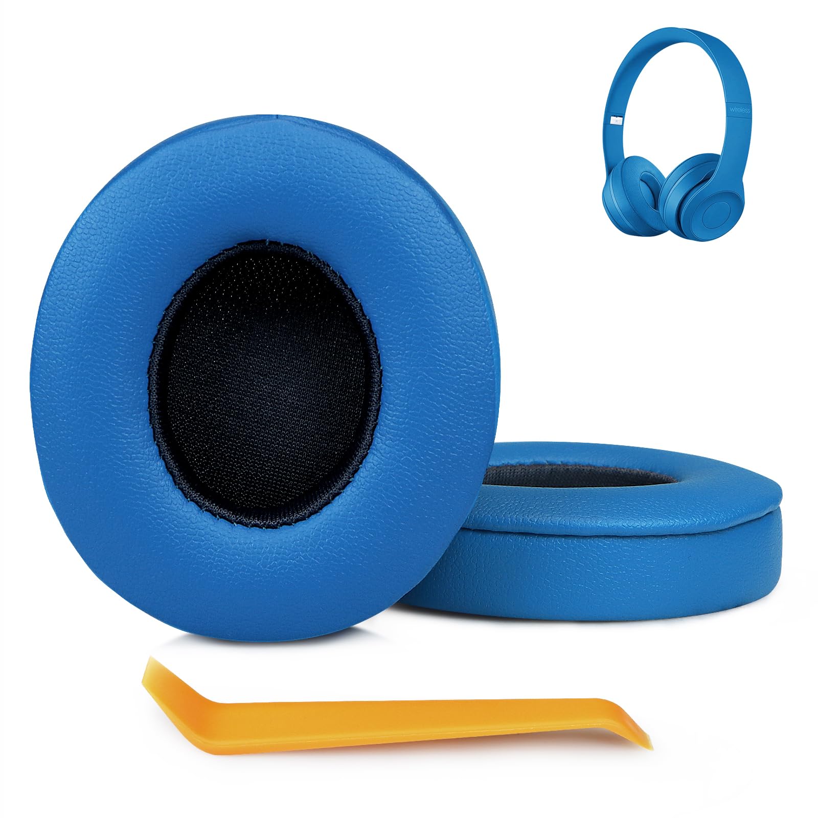 SINOWO Earpads Replacement for Beats Solo 2 & Solo 3 Wireless On-Ear Headphones,Solo2 Solo3 Ear Pads Cushions with Noise Isolation Memory Foam,Soft Protein Leather(Electric Blue)
