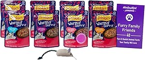 Friskies Warm'd & Serv'd Grill'd Bites in Gravy Wet Cat Food Pouch Variety - (2) Each: Tuna, Shrimp, Salmon, Chicken (3.5 Ounces) | Plus Catnip Toy and Fun Animal Facts Booklet Bundle