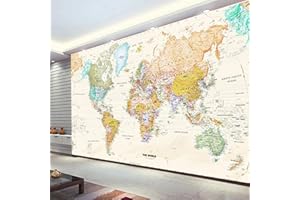 World Map 3D Wall Stickers, Geographical Knowledge Murals, Removable Peel and Stick Self-Adhesive DIY Wall Decal Living Room 