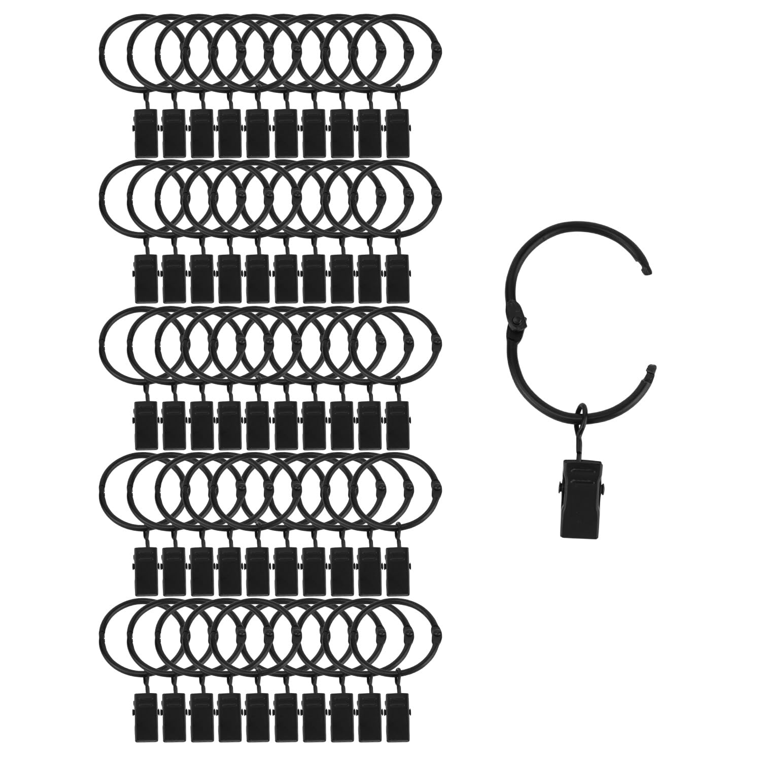 Photo 1 of Suneration 50 Pack Openable Curtain Rings with Clips Metal Hangers Ring 1.22 inch Interior Diameter Rust Proof for Heavy Duty Vintage Decorative Drapery Eyelet Curtain Rods Black