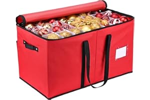 Mrrihand Christmas Ornament Storage Box, Xmas Decoration Organizer with Adjustable Dividers - Storage Container Keeps 128 Holiday Ornaments 3-Inch, Dual Zipper Closure, 600D Tear-Proof Material(Red)