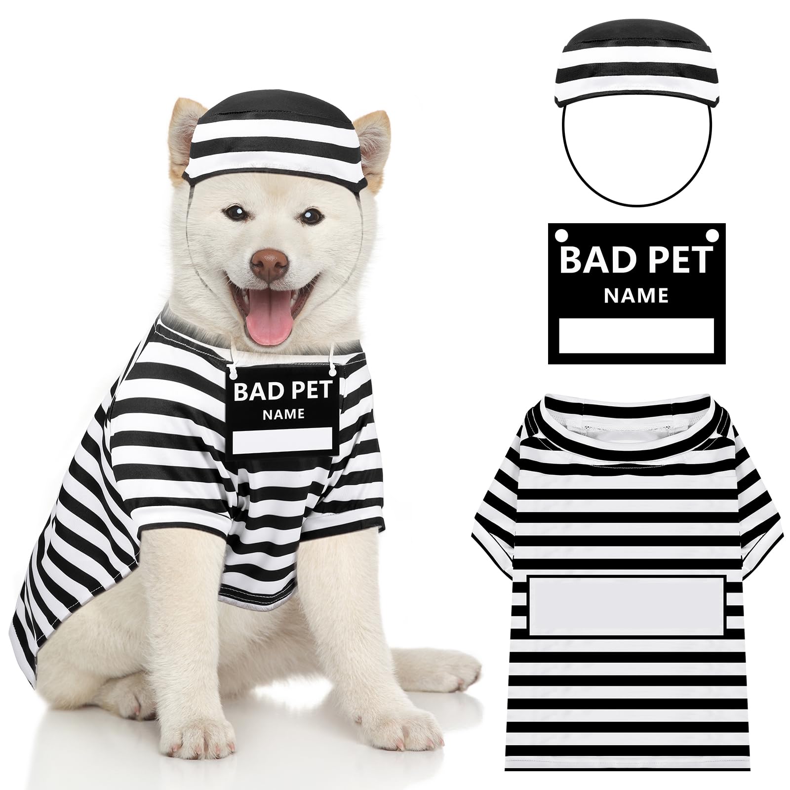 Photo 1 of Shihanee Funny Dog Prisoner Costumes Halloween Prison Pooch Shirts Washable Dog Hat and Card for Halloween Puppy Pet(3X-Large)