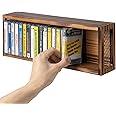 FARM IN Cassette Tape Storage, Farmhouse Style Cassette Rack Towe for Table or Wall Mount, Rustic Solid Burnt Wood & Diamond Metal Wire Mesh