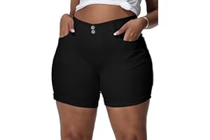 Gocolloa Womens Plus Size Jean Shorts Stretchy High Waisted Distressed Fold Hem Denim Shorts