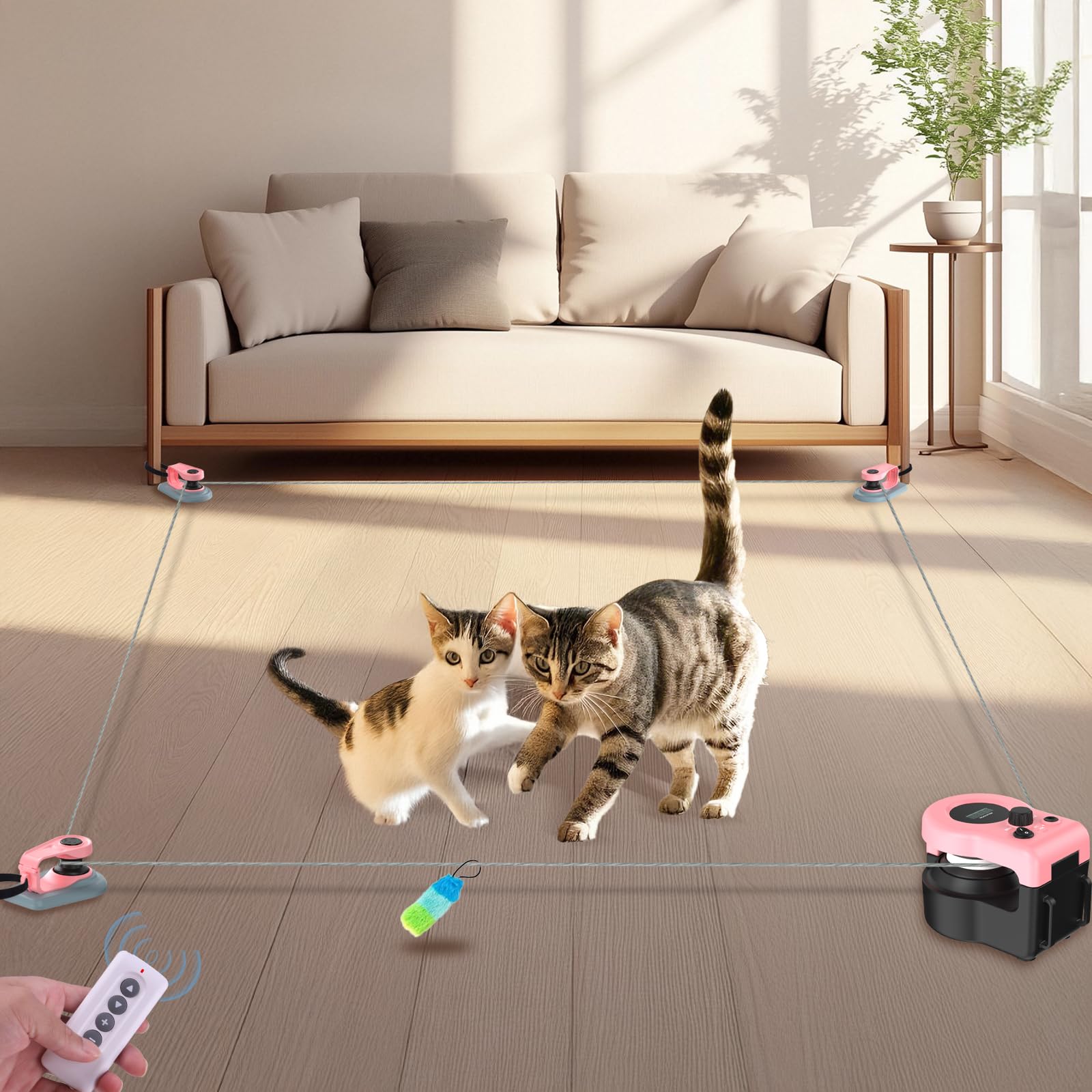 Photo 1 of Interactive Cat Toy for Indoor - Automatic Cat Treadmill with Remote Control, 3 Speeds, Quiet Motor & Durable Design | Indoor Chase Hunting Feather Toys for Fitness, Playtime & Energy Release (Pink)