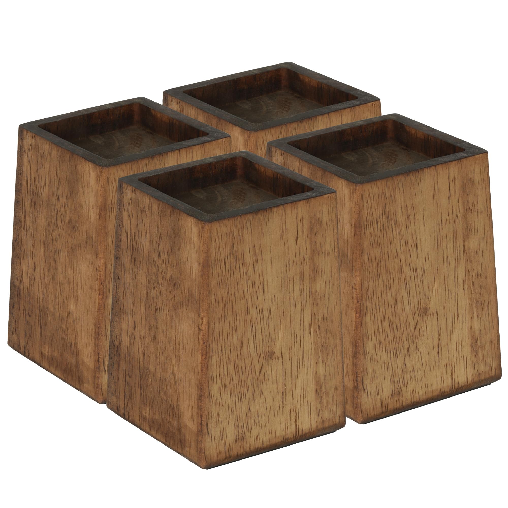 TQVAI Wood Bed Risers 5 Inch (Inner 4.5" H), Furniture Risers Supports up to 2200 lbs Heavy Duty for Sofa Desk Couch Table, 4 Pack Table Legs Support with Non-Slip Rubber Pad, Retro Brown