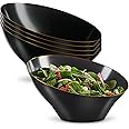 PLASTICPRO Angled Plastic Bowls Disposable Large Plastic Black Serving Bowls with Gold Rim for Party for Appetizer Salads Pack of 4
