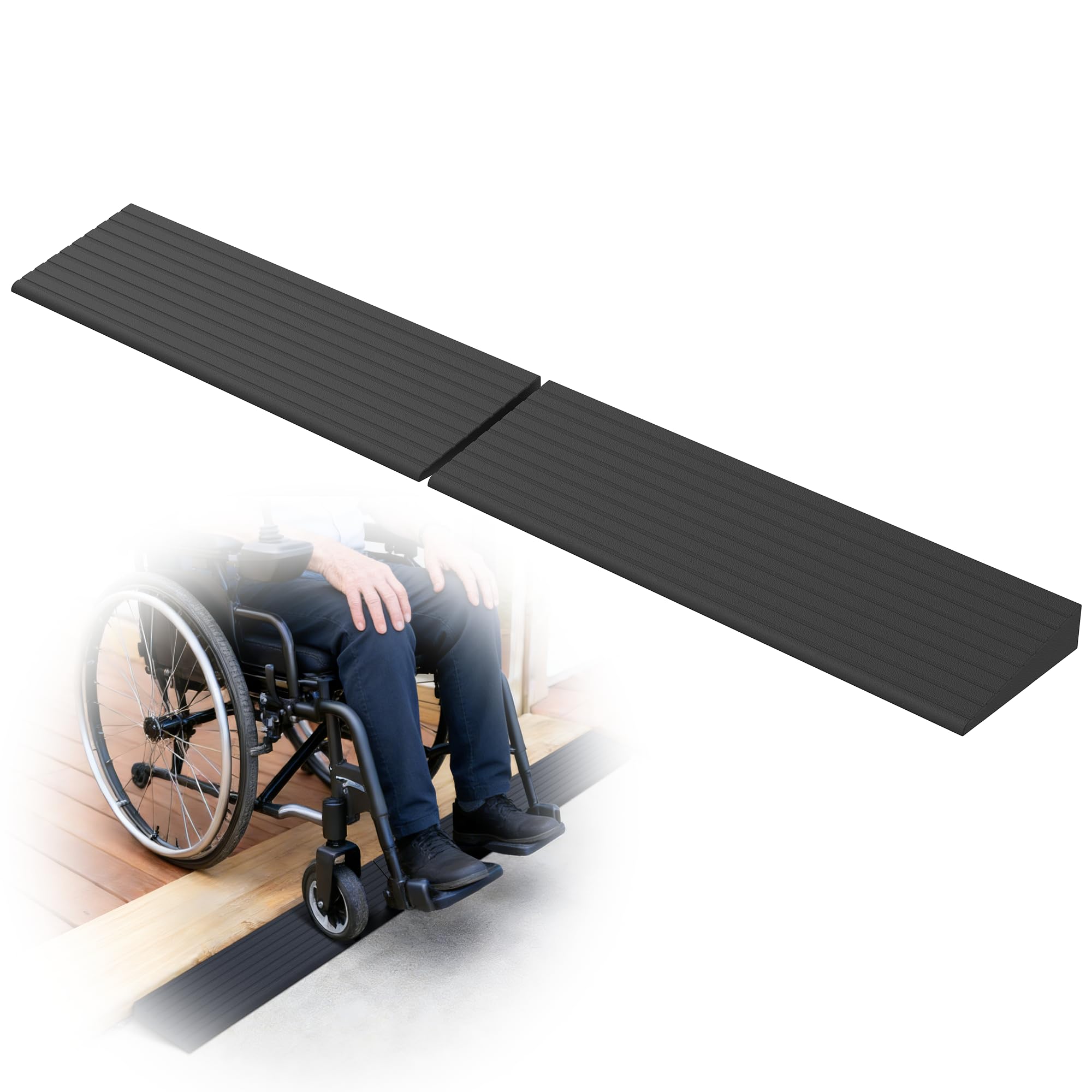 Photo 1 of Nuvium 1" Rise Rubber Threshold Ramps for Doorways, 34" Wide Modular Wheelchair Ramp 2 PCS, Wheelchair Ramp, Access Ramps for Wheelchairs,Strollers,Sweepers,Bathrooms,Entryways,2000LBS Capacity