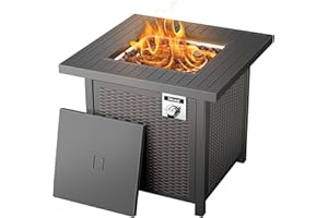 Cecarol Propane Fire Table, Outdoor Fire Pit Table with Lid and Lava Rock, Auto-Ignition 50000 BTU with ETL-Certified, 2-in-1 Steel Fire Table (28In, Black)