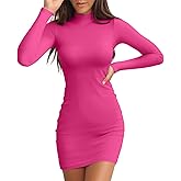 Valiamcep Women's Long Sleeve Dress Mock Neck Basic Ribbed Slim Fit Bodycon Mini Pencil Dresses
