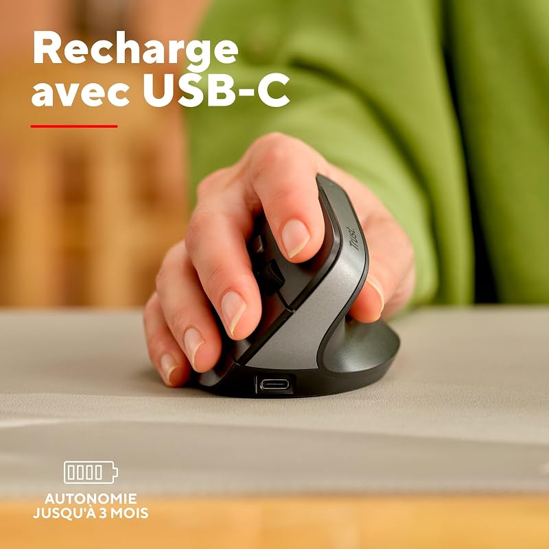 Yuno Souris Ergonomique sans Fil, Souris Verticale Rechargeable, Noir