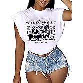 Hilinker Women's Graphic Cap Sleeve Crop Tops Cute Summer Loose Fit Crew Neck T Shirts