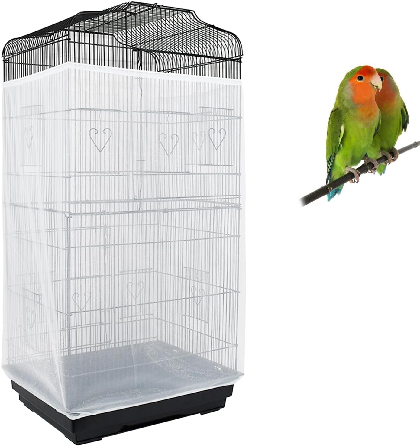 ASOCEA Bird Cage Cover Adjustable Seed Catcher Soft Nylon Mesh Net with Drawstring Birdcage Skirt Feather Guard for Round Square Cages (200 x70 cm White)