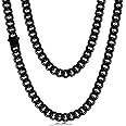 Fiusem 3.5mm Cuban Link Chains for Men, Silver Tone/Black/14K Gold Plated Stainless Steel Necklace Chain, Mens Necklace 16, 18, 20, 22, 24, 26, 28 Inch