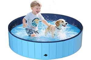 UCCY Foldable Dog Pool for Large Dogs Hard Plastic Kiddie Swimming Pool Non-Slip Portable Dog Bathtubs Collapsible Multi-Use Whelping Box Ball Pit Outdoor Pool for Backyard Duck Pond Blue L-48"x12"