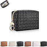 Playexen Mini Makeup Bag, Small Cosmetic Bag for Purse with Ring Buckle, Portable XS Travel Makeup Pouch Purse for Girls Women Daily Use (Small Plaid, Black)