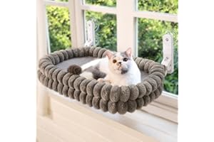 CHEERPALS Cat Window Perch for Indoor Cats Hammock for Window with Reversible Cushion, Foldable Cat Window Bed for Large Cats and Kittens(Grey,Medium)