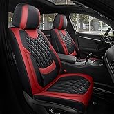 FREESOO Black Red Car Seat Covers Full Set - Faux Nappa Leather Seat Covers for Cars, Breathable Waterproof Front Seats with 