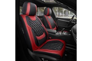 FREESOO Black Red Car Seat Covers Full Set - Faux Nappa Leather Seat Covers for Cars, Breathable Waterproof Front Seats with Lumbar Support and Rear Seat Cover, Fit for Automotive Sedans SUVs Pickups