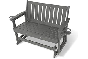 Mosbrisa Poly Lumber Patio Glider, HIPS Material Weather-Resistant Swing Bench for Outdoor Porch Garden, Gray