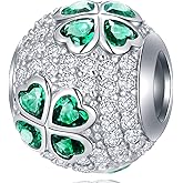 EMOSTAR Sparkling Dog Puppy Paw Print Charms, Four-Leaf Clover, and Green Leaves Charms fits Women Bracelet - Pave Clear Cubic Zirconia Beads in 925 Sterling Silver, Gifts for Christmas/Mom/Pet Lover
