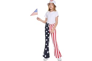 YUANBANG Girls Bell Bottom Jeans 3-14 Years Kids American Flag Flare Pants Denim Elastic High Waisted Slimming