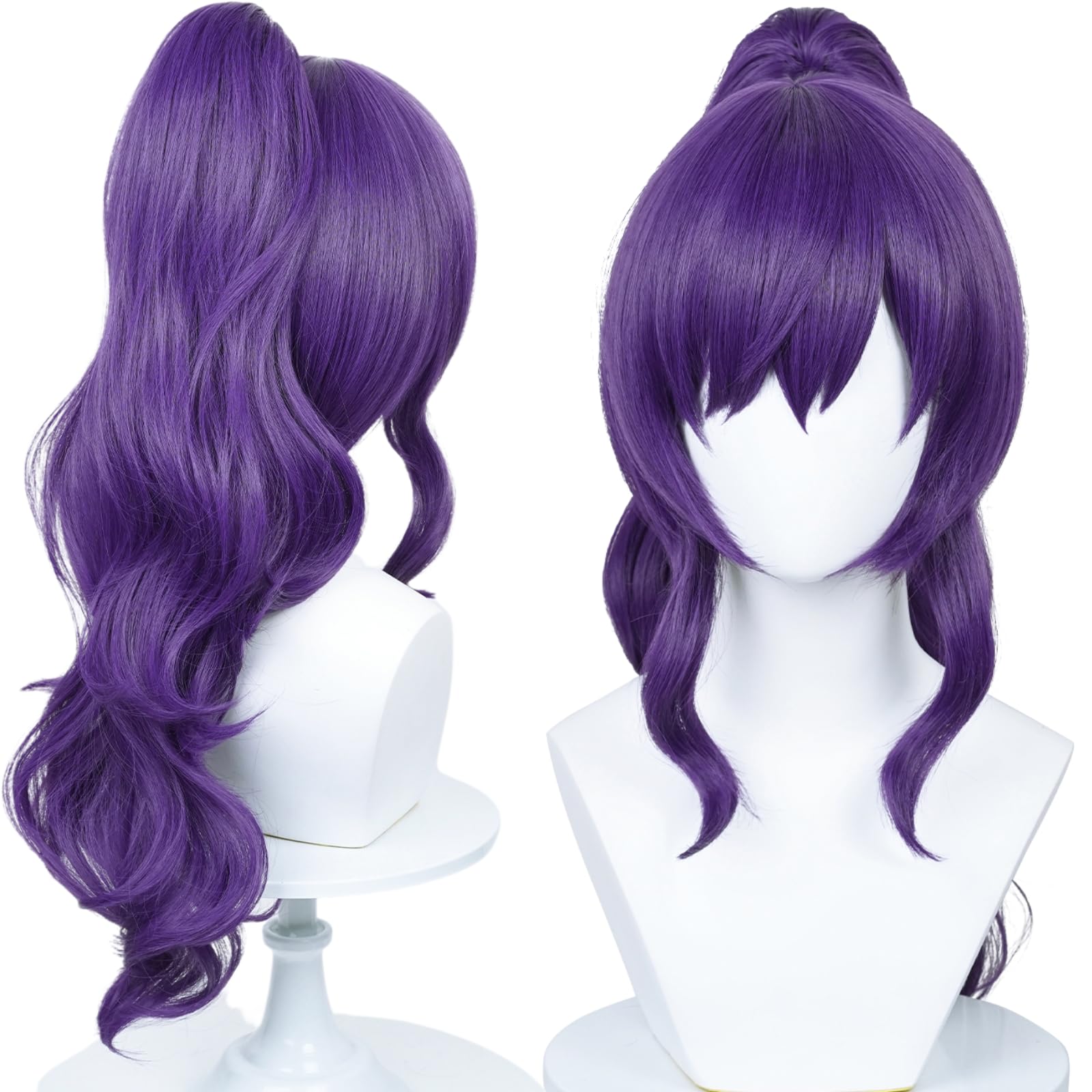 Photo 1 of Purple Ponytail Wig for Mafuyu Asahina Cosplay Wig Costume Girls Women Long Anime Wigs with Ponytails for Halloween Christmas with Cap (Purple)