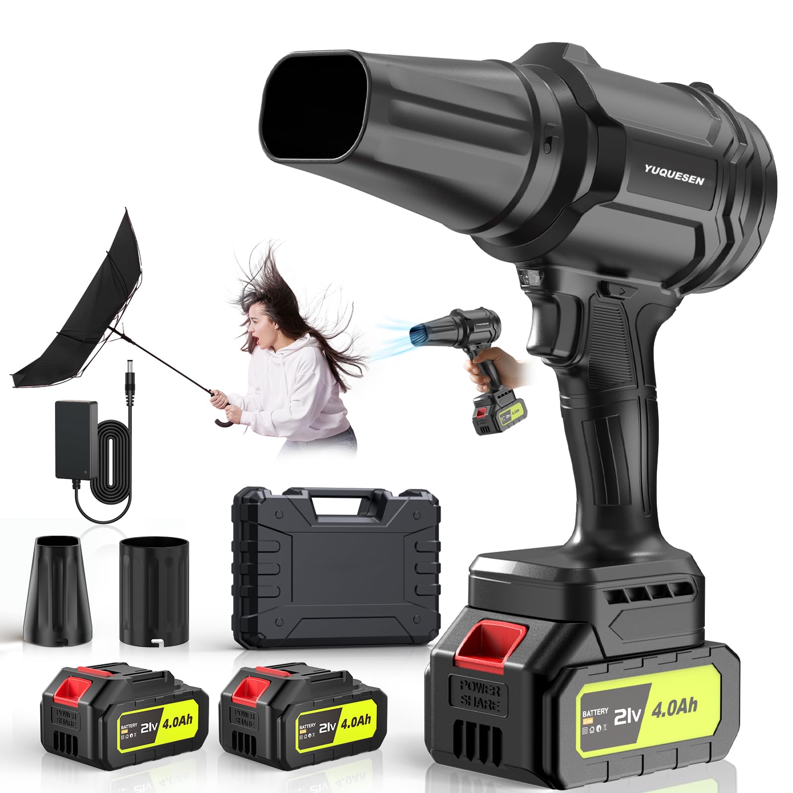 Photo 1 of Cordless Leaf Blower, 600000RPM Handheld Leaf Blower with 2 X 4.0Ah Batteries & Charger, Lightweight Leaf Blowers for Patio Cleaning, Lawn Care, Leaves, Dust
