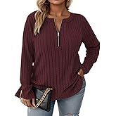 VISLILY Womens-Plus-Size-Long-Sleeve-Tops Quarter Zip Pullover Lightweight Knit Sweaters Casual Shirts Trendy Blouses Tunics