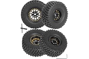 hopsupRC RC Full Brass 1.0in Beadlock RC Truck Tires Wheels Tires Upgrades Part for 1/18 1/24 Trx4m Axial SCX24 RC Crawler,RC Wheels Hops Up(4pcs Black)