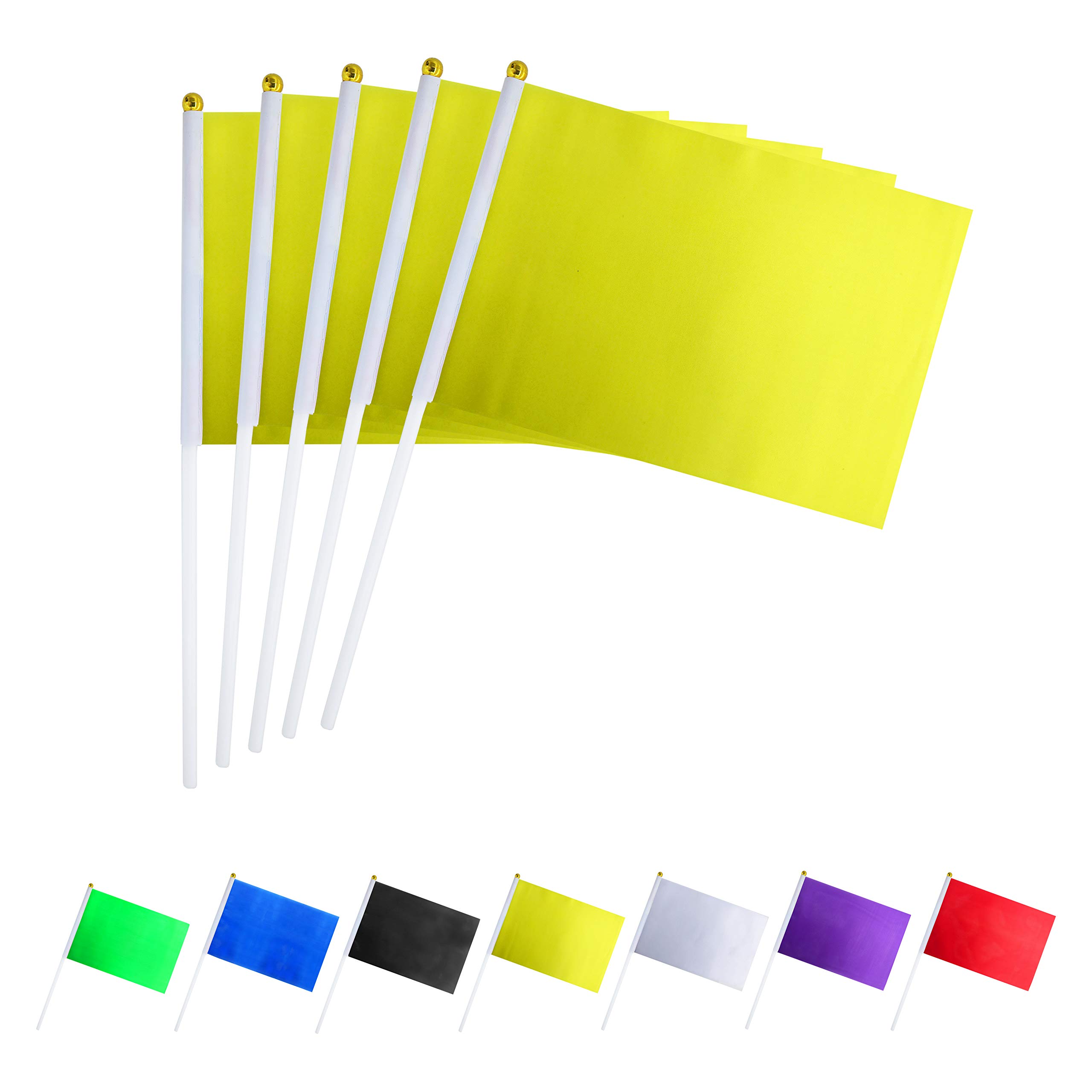 GentleGirl.USA 50 pack yellow flag, Pure Solid yellow small Mini banner banner flags Stick, party color decoration parade supplies, school, sports club, international festival celebration