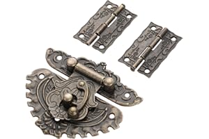 2PCS Hinge & 1 PC Retro Style Padlock Lock Key Latch Clasp Set Box Lock with 13 Screws