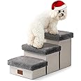COZY KISS Dog Stair for Small Dogs with Storage, Foldable Pet Step with Soft Cover, Older Cat Ramp for Chair Couch Sofa, Lightweight, Durable, Comfort, 24.8x13x13.6 inch, 3 Tiers, Grey