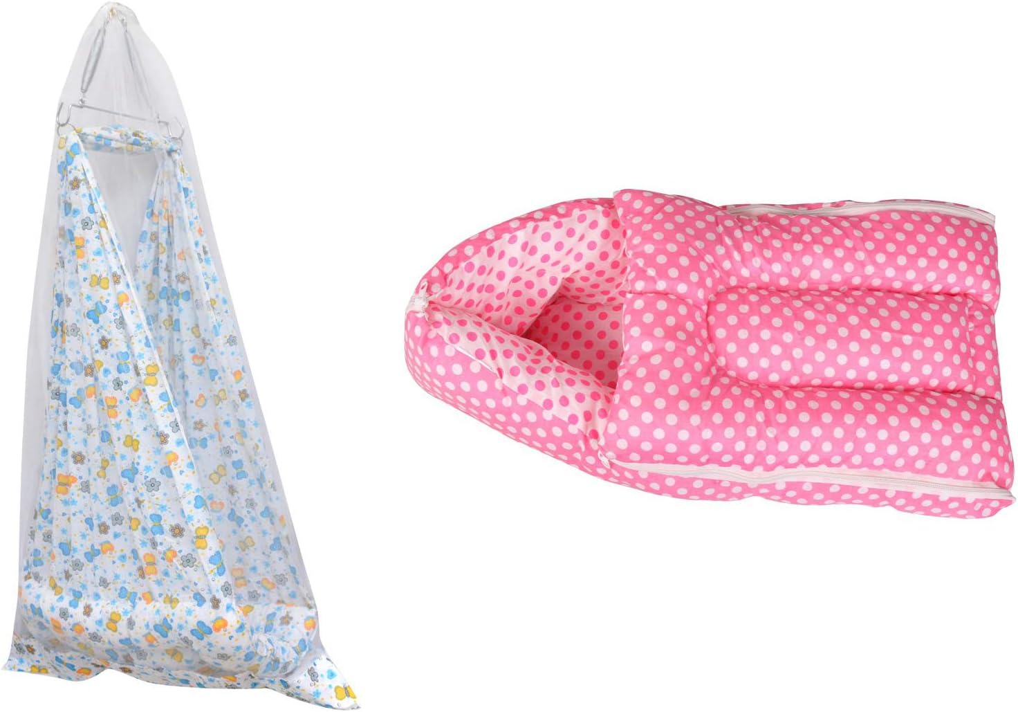 Orange and Orchid Baby Jhula,Bedding Sets Cradle for Just Born with Mosquito Net and SpringOrange and Orchid 3 In 1 Baby Cotton Bed Cum Sleeping Bag (0-6 Months)