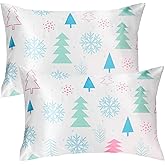YZFDUI Christmas Tree Satin Pillowcase for Hair & Skin Care, Standard Size Set of 2 - Luxurious Satin Pillow Cover with Envelope Closure(20x26 Inches)