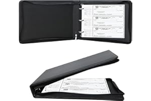 LLi Cufite 3 Rings Check Binder for End-Stub Deskbook Checks, Zipper Business Check Binder, 3 on a Page, Fit 3 & 9 Holes Check Faux Leather (9.5" x 12.6") (Black)