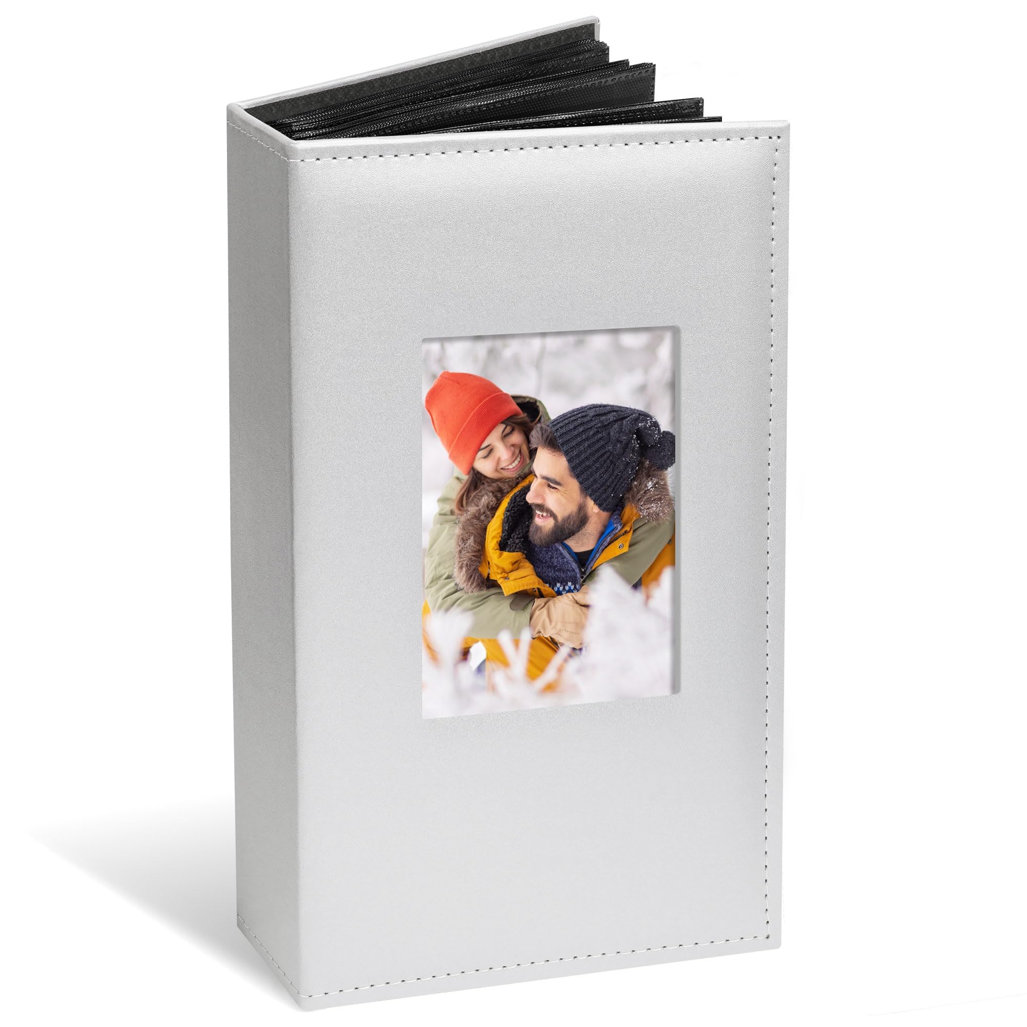 Vienrose Photo Album 4x6 300 Photos Leather Cover Extra Large Capacity Picture Book with Pockets for Wedding Family Anniversary Baby Grey