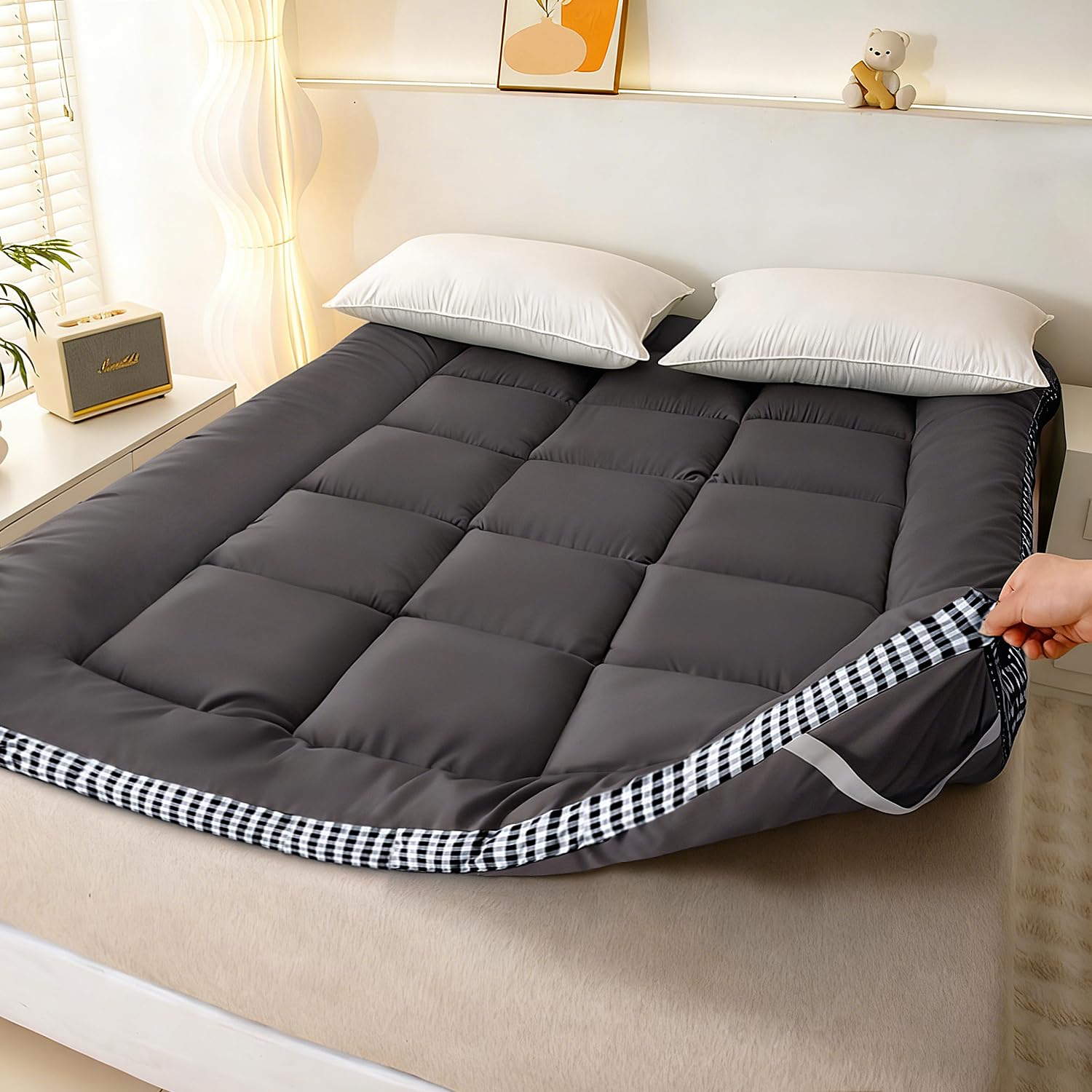 Photo 1 of ******SIMILART******* 
Thick Mattress Topper Full Size - Non-Slip Mattress Pad Cover for Back Pain Breathable Folding Sleeping Pad Machine Washable Mattress Protector (54x75 inch,Black)