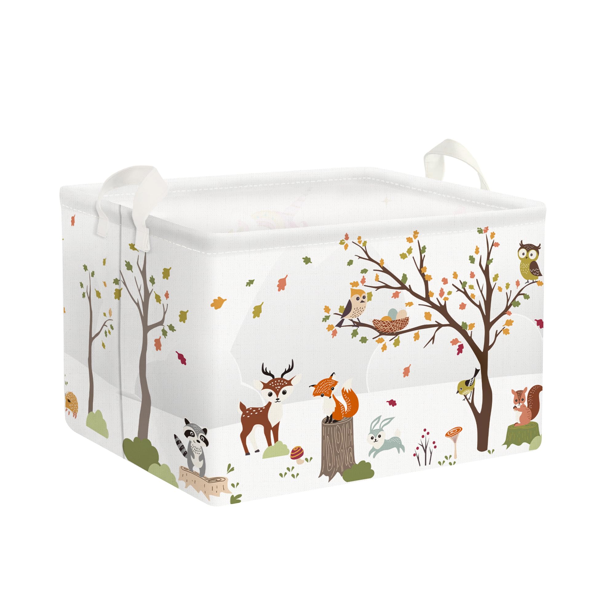Clastyle Forest Animal Baby Laundry Hamper Collapsible Branch Clothes Kids Storage Basket Waterproof Boys Girls Toy Box for Nursery Room, Deer Fox Raccoon, 36x26x23 cm — image 1