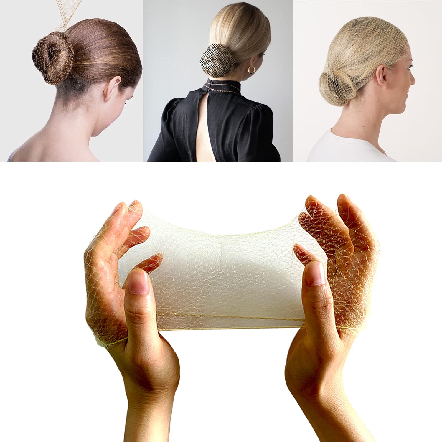 50 x Invisible Mesh Hair Nets (Blonde) Elastic Hair Bun for Ballet Dancers, Gymnastics, Riding, Chef, Nurse