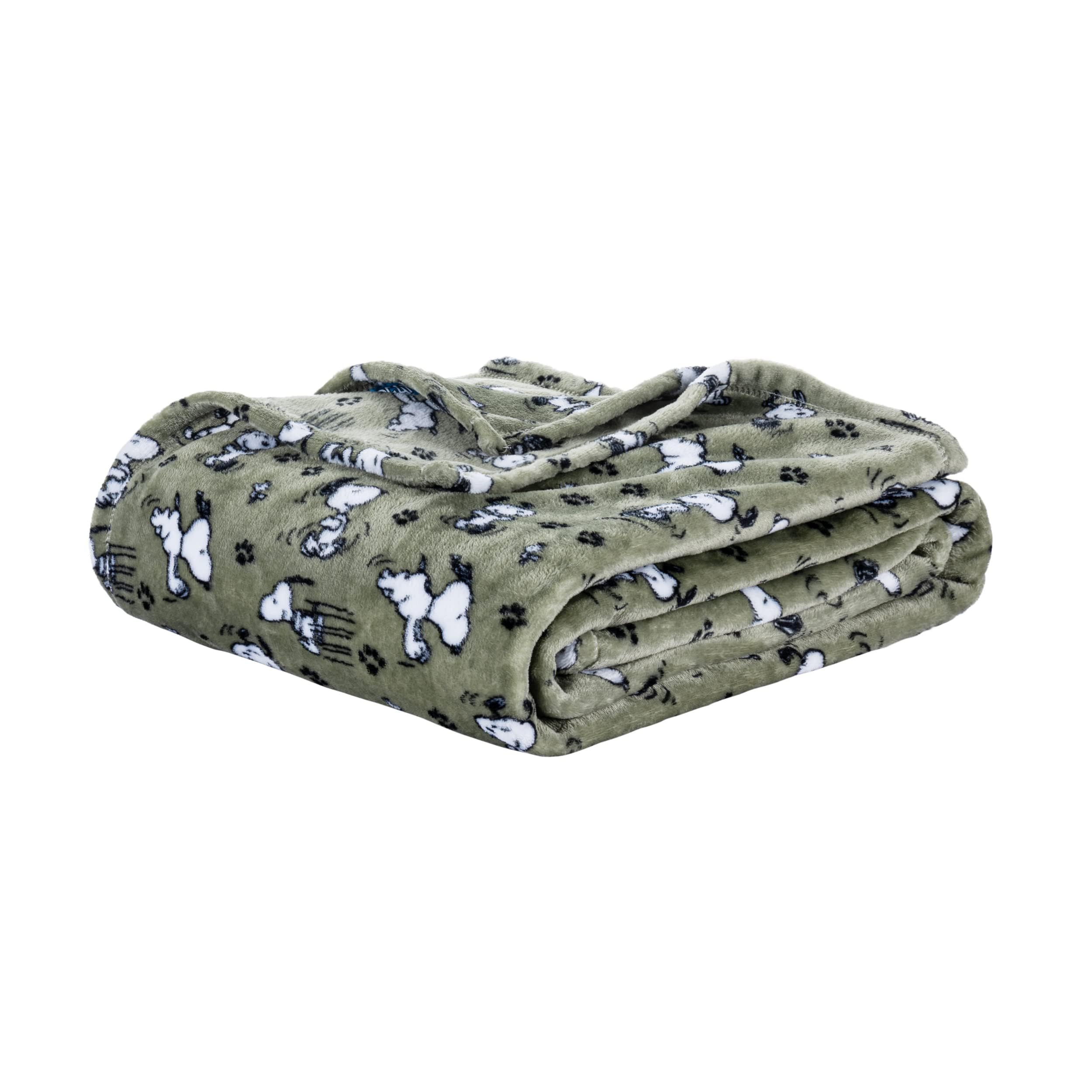 Berkshire Blanket Peanuts® VelvetLoft® Cute Character Snoopy Plush Blanket,Loden Green,King 90 in x 108 in (Official Peanuts® Product) Image