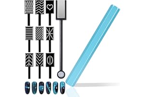 XEAOHESY 11 Pieces Cat Eye Magnet for Nails Double-Ended Hexagon Strong Nail Magnet Double-Ended Cat Eye Magnetic Stick 9 Stripe Nail Magnet Plates With Different Patterns Cat Eye Gel Polish Nail Art