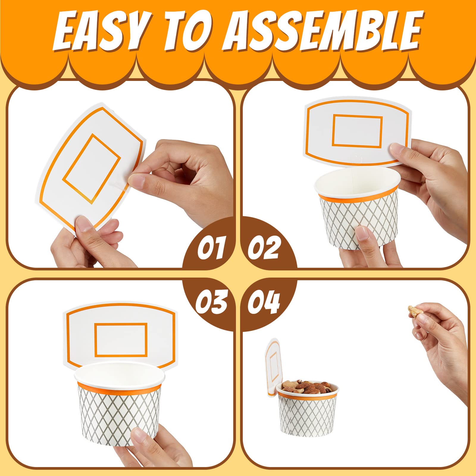 Basketball Hoop Snack Cups Basketball Party Decorations Paper Party Supplies Kids Paper Snack Cups Disposable Treat Food Bowls for Ball Themed Birthday Favors(24 Pieces)