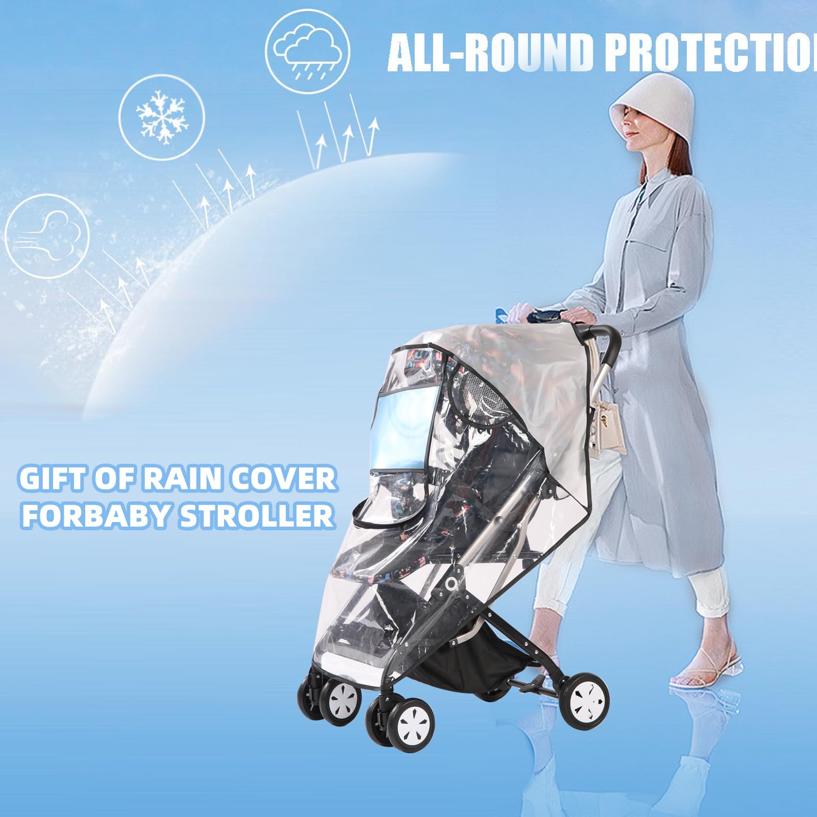 Tigasy Lightweight Stroller with Sleeping Basket and Rain Cover,One-Handed Folding Compact Stroller for Airplane .(Black)