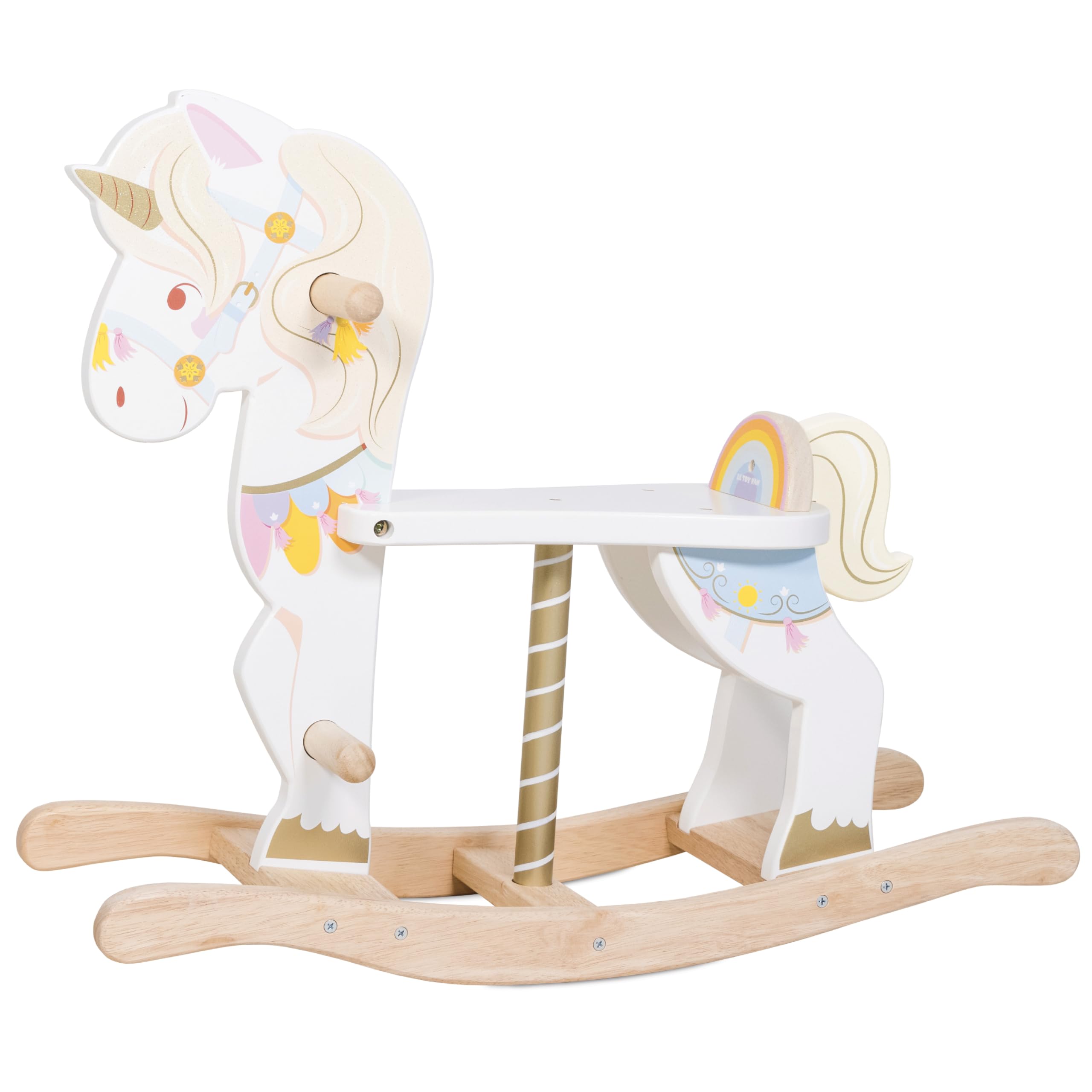 Le Toy Van - Petilou Wooden Multi-Sensory Colourful Wooden Pastel Rocking Unicorn Carousel Toy For Toddlers | Unisex Rocking Horse - Suitable For 1 Year Old +