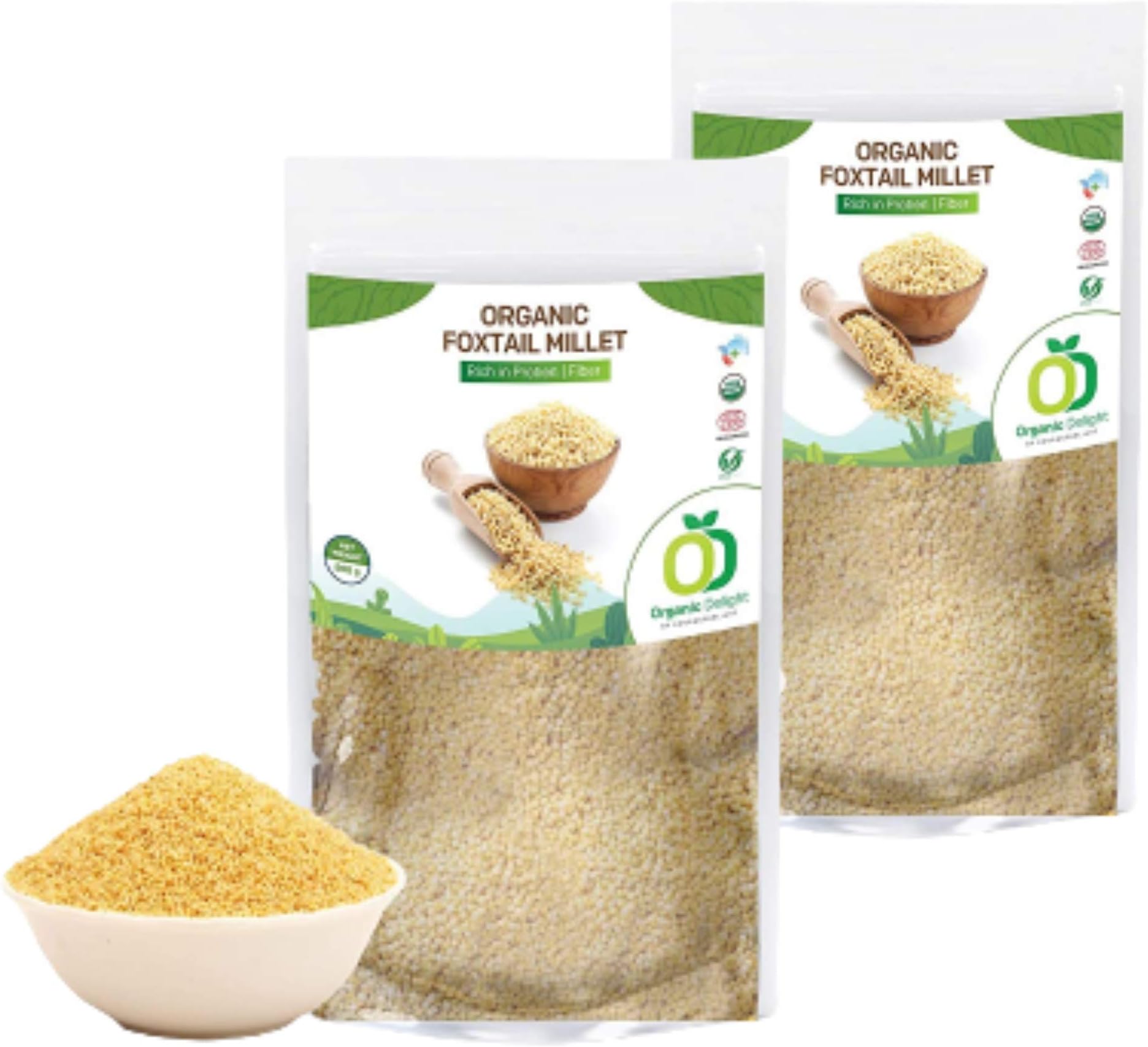 Organic Delight Foxtail Millet/Thinai Rich in Fiber/Natural Kakum/Kang with High Protein & Zero Cholesterol, USDA Certified/Gluten Free/Low GI, Diabetes Management Millets 1 kg