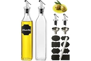 WERTIOO Olive Oil Dispenser Bottle, 2 Pack 17oz Oil and Vinegar Dispenser Set Clear Oil Bottles Container for Kitchen with 4 